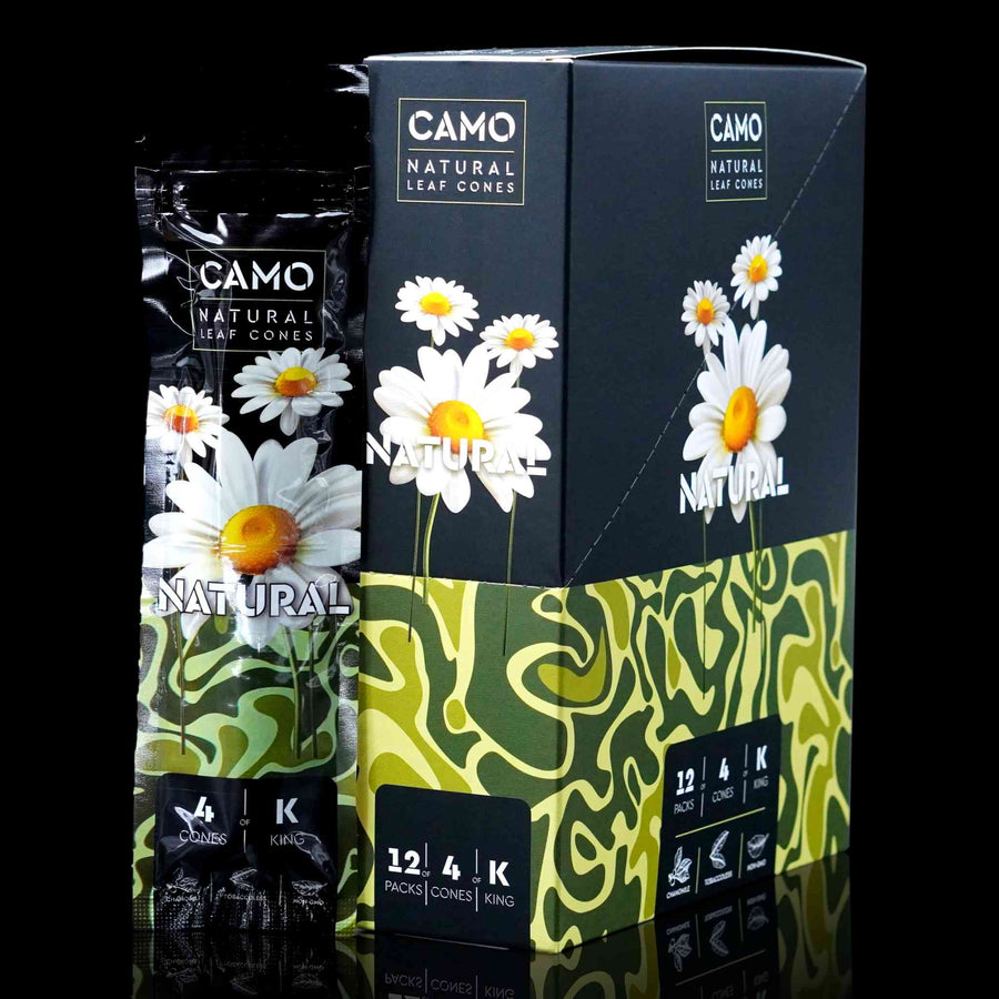 Close up of Camo Cones display box in natural flavor