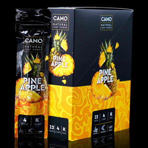 Close up of Camo Cones display box in pineapple flavor