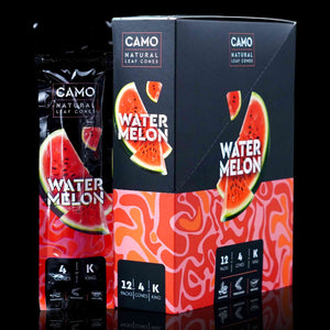 Close up of Camo Cones display box in watermelon flavor